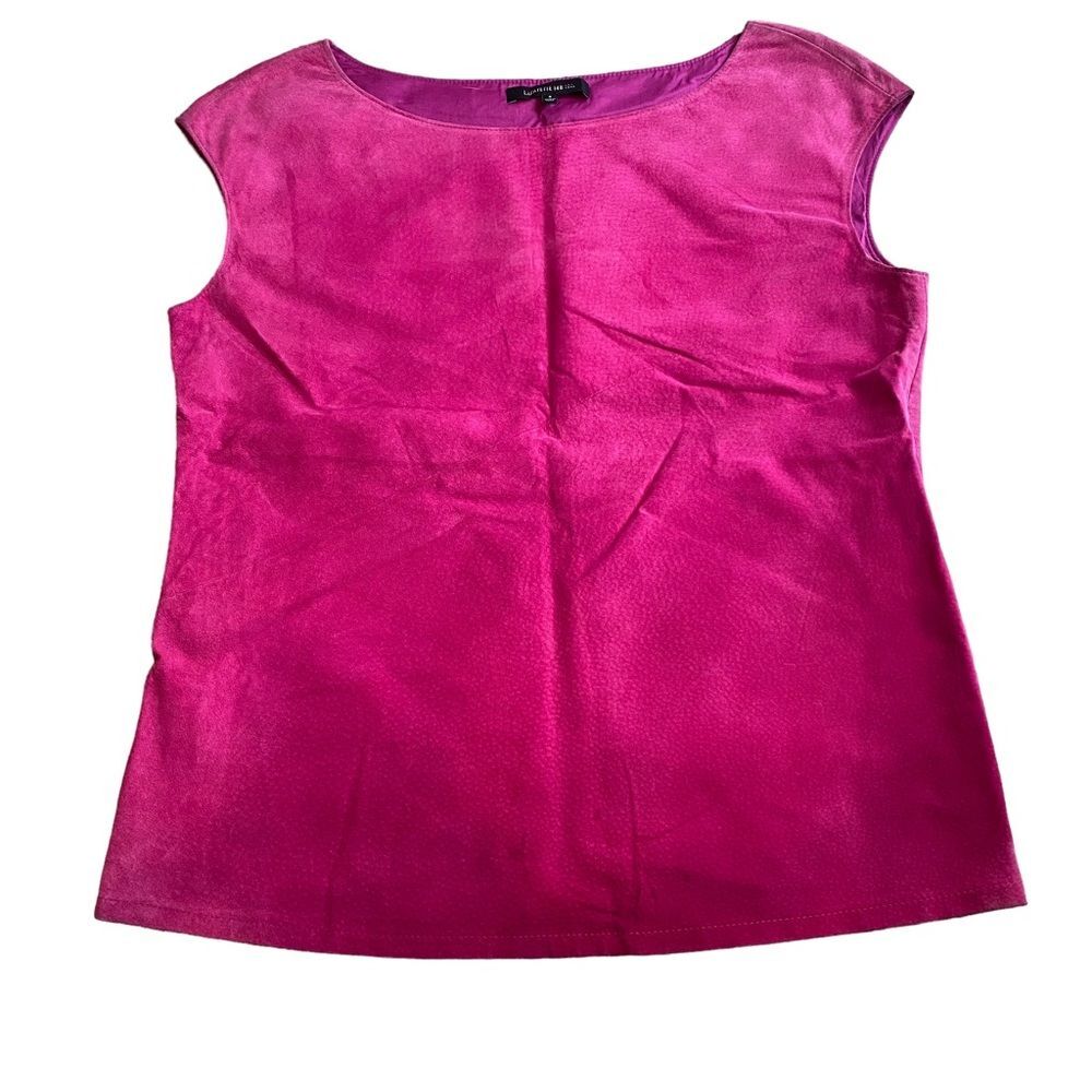 Lafayette 148 Magenta Pink Leather Suede Sleeveless Top Size 4